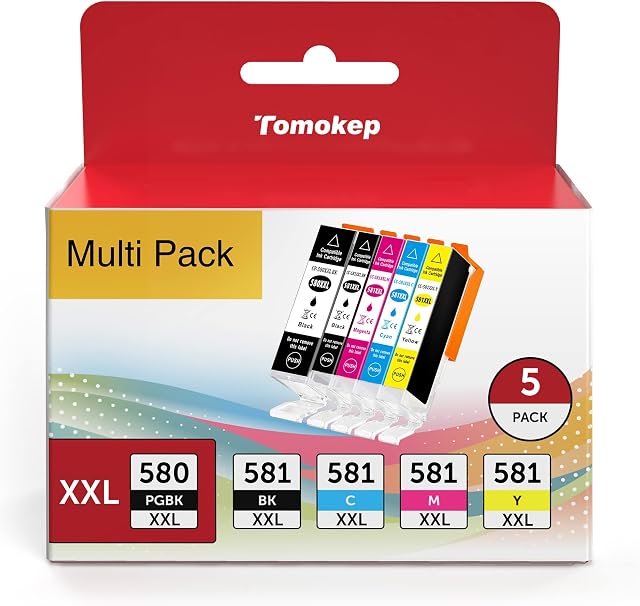 Replacement for Canon PGI-580XXL CLI-581XXL Ink Cartridges High Yield (PGBK/BK/C/M/Y, 5-Pack), for PIXMA TS705 TR8550 TS6150 TS6151 TS6250 TS6251 TS6350 TS8150 TS8250 TS8350 TS8351 TS9550