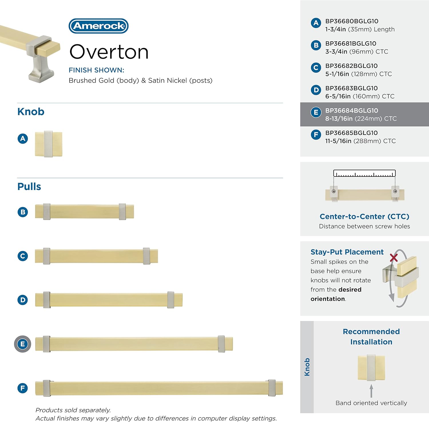 Amerock | Cabinet Pull | Brushed Gold/Satin Nickel | 8-13/16 inch (224 mm) Center to Center | Overton | 1 Pack | Drawer Pull | Drawer Handle | Cabinet Hardware