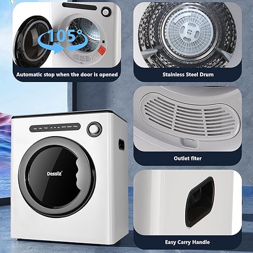 Vista 5 de DTD10-WHITE - Compacto de capacidad de 11 libras, 110 V 970 W, ropa portátil para espacios pequeños, casas rodantes y apartamentos silenciosos