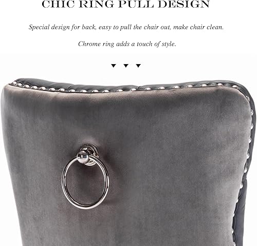 Miniatura 6 de JETEAGO Juego de 2 sillas de comedor de cuero, sillas laterales con respaldo alto, silla auxiliar tapizada moderna con anillo trasero de botón,