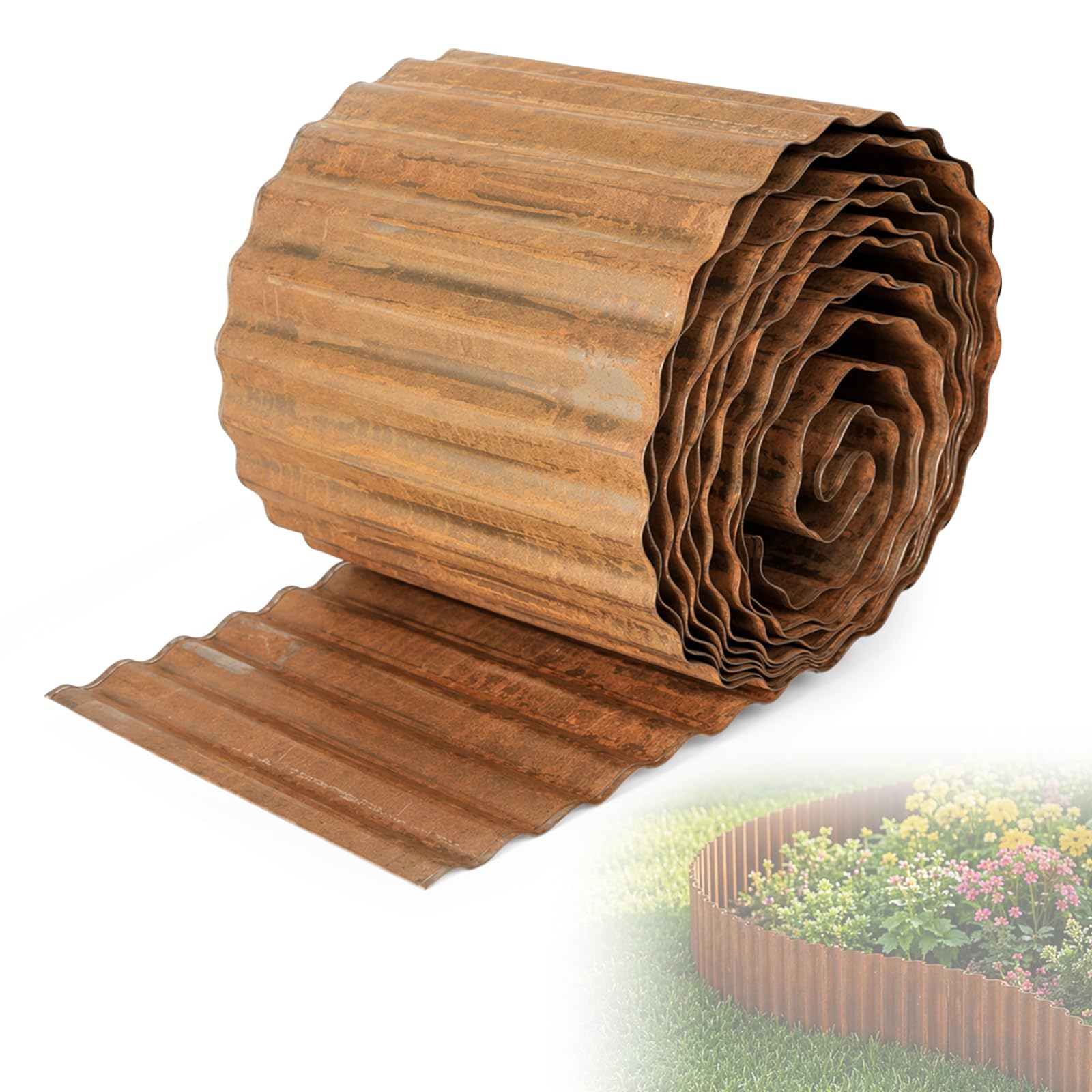 Bordura Acero Corten de 20 x 600 cm - Borduras Jardín Metálicas – Fácil de Instalar - Separador Jardín Exterior Ondulado con Pátina Natural de Óxido