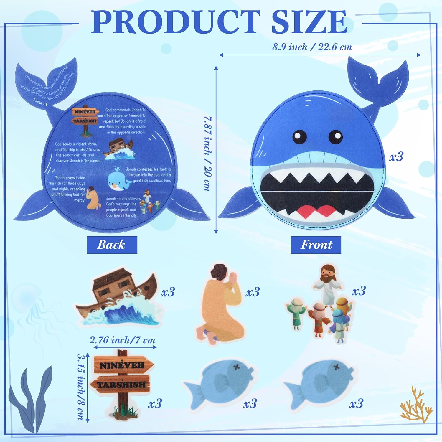 Suncalla 3 Sets Jonah and The Whale Felt Board Bible Stories SetSunday School Religious Christian DIY Crafts Vbs Make Your Own Jonah and The Whale Decorations Classroom Art Supplies Fun