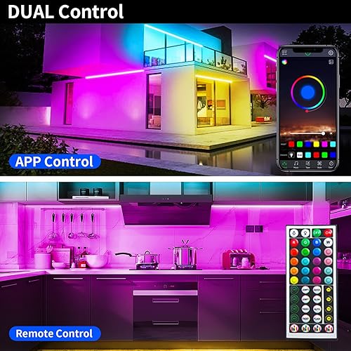 Miniatura 4 de KSIPZE Luces LED para dormitorio, tira de luces LED de 50 pies con control remoto RGB que cambia de color, sincronización de música, Bluetooth,