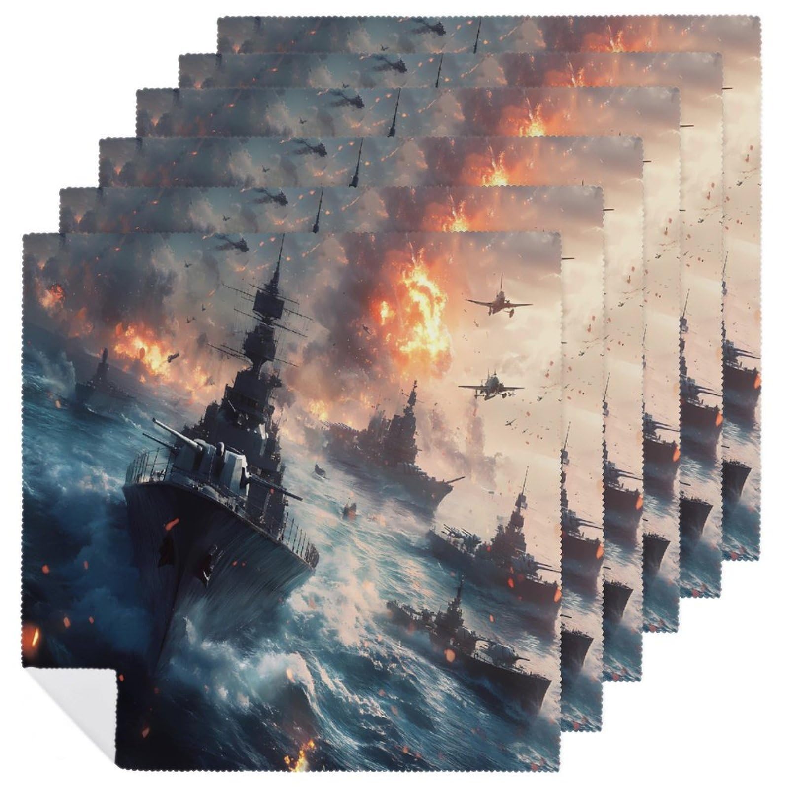 Servilleta de mesa suave y reutilizable Warships de forma cuadrada