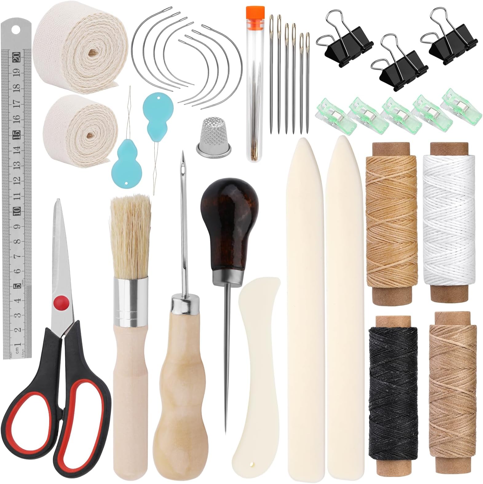 41 Pcs Bookbinding Tools Set 3 Pcs Bone Folder Paper Creaser Paper Folding Tool Book Binding Starter Tools Kit with Binding Ribbon Glue Brush Waxed Thread, Awl for Bookbinding