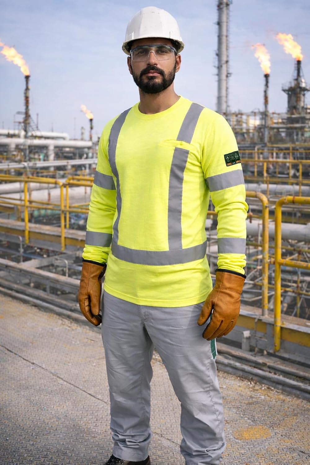 Lightweight FR t shirts for Men / 6 oz High Vis Reflective Fire Resistant & Anti Static Work Shirt for Safety