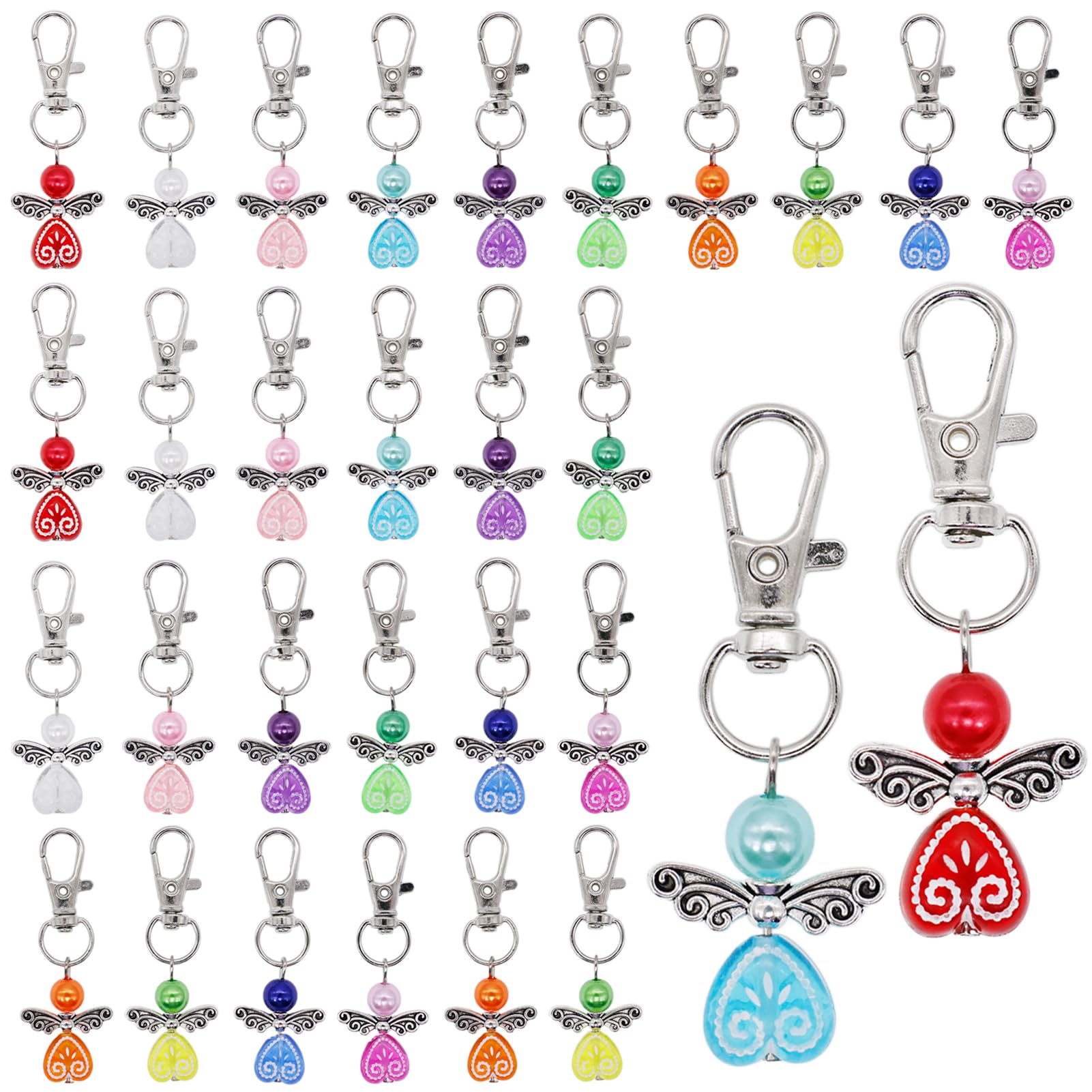 Lot De 10 Porte-clés Ange Gardien Avec Fer à Cheval - Porte-bonheur, Cadeau Baptême, Mariage, Anniversaire, Coloris Assortis