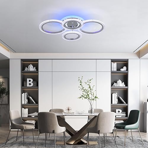 Miniatura 6 de STCH Lámpara de techo LED moderna regulable, 4 anillos cerca del techo, lámpara de techo con control remoto, lámpara de techo para cocina, sala de