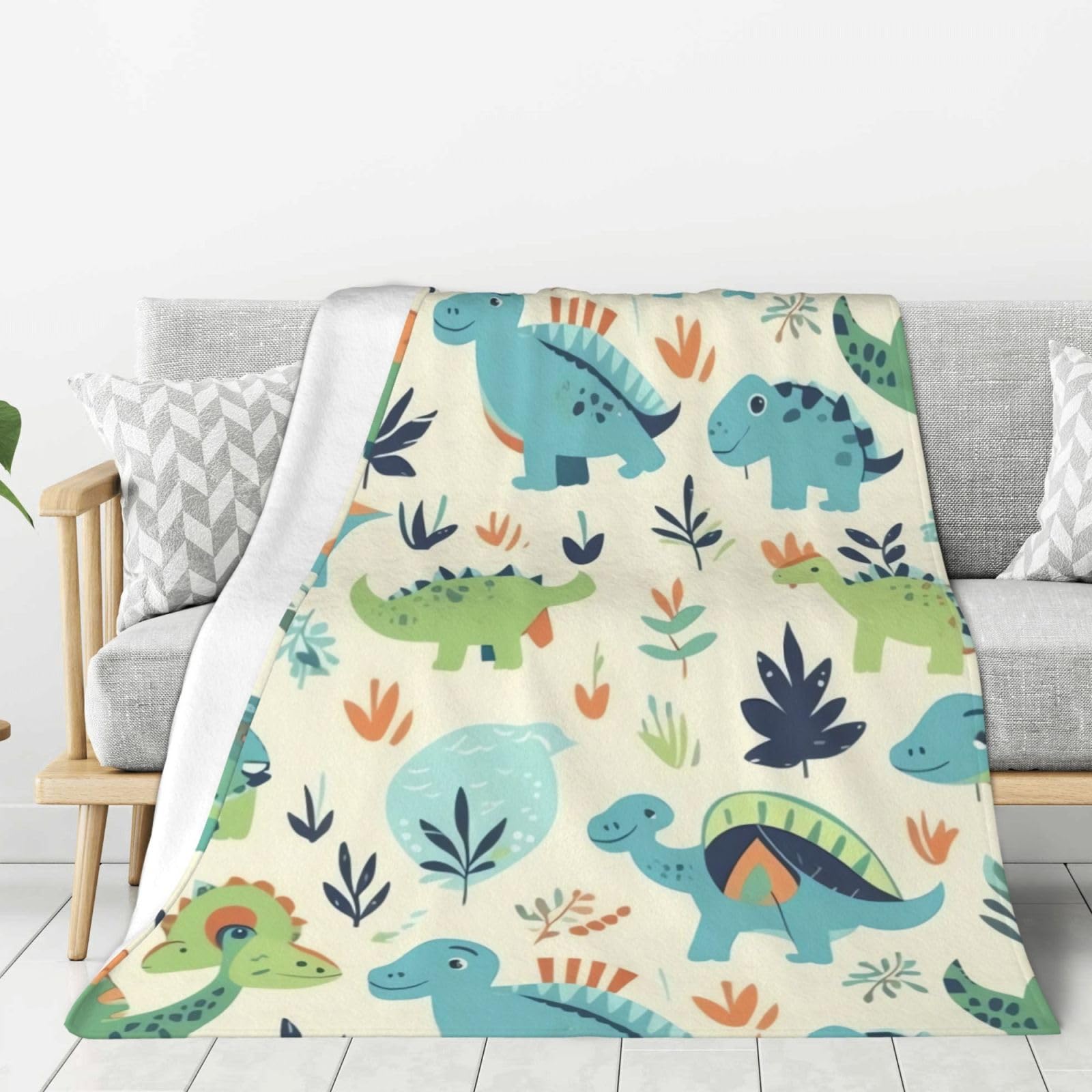 Dinosaur Pattern Throw Blanket Plush Flannel Fleece Blanket, Soft Lightweight Cozy Blankets 50"X40" for Bed Couch Sofa Travel