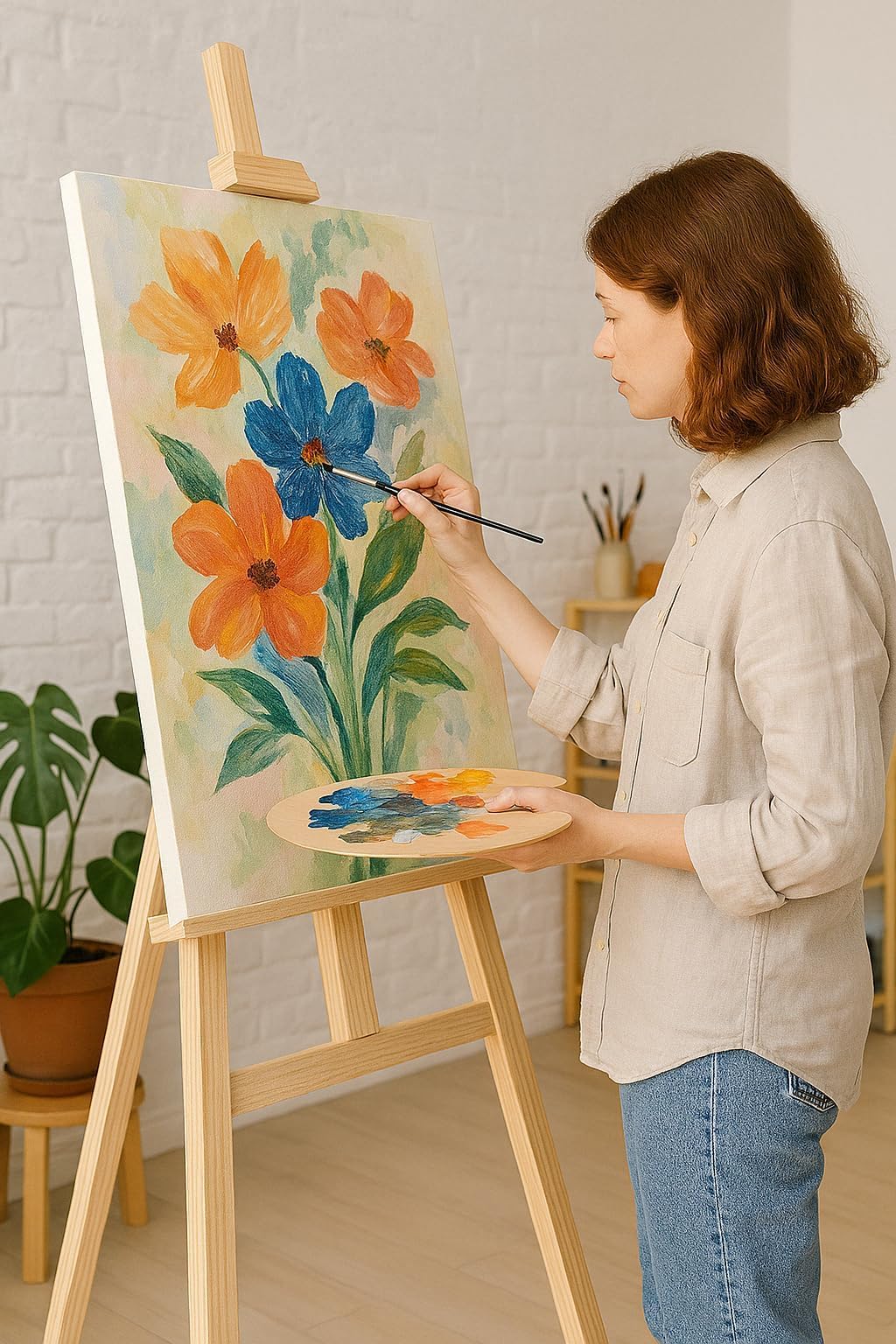 ArtRight Artists 5 Feet Adjustable Wooden Easel Painting Stand with Angle & Height Modification for Painting & Display - 5 Ft (56") Large Studio Easel Stand, Holds Canvas up to 43 Inches, Beechwood - Image 5 thumbnail