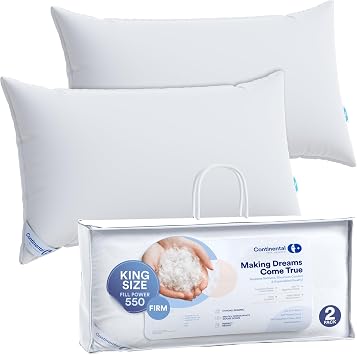 Continental Bedding Premium Firm Goose Down Pillow - 2 Pack, Ultra-Luxurious Comfort in Standard, Queen, and King Sizes, 25 oz Fill, RDS Certified, Soft Cotton Shell, Made in USA