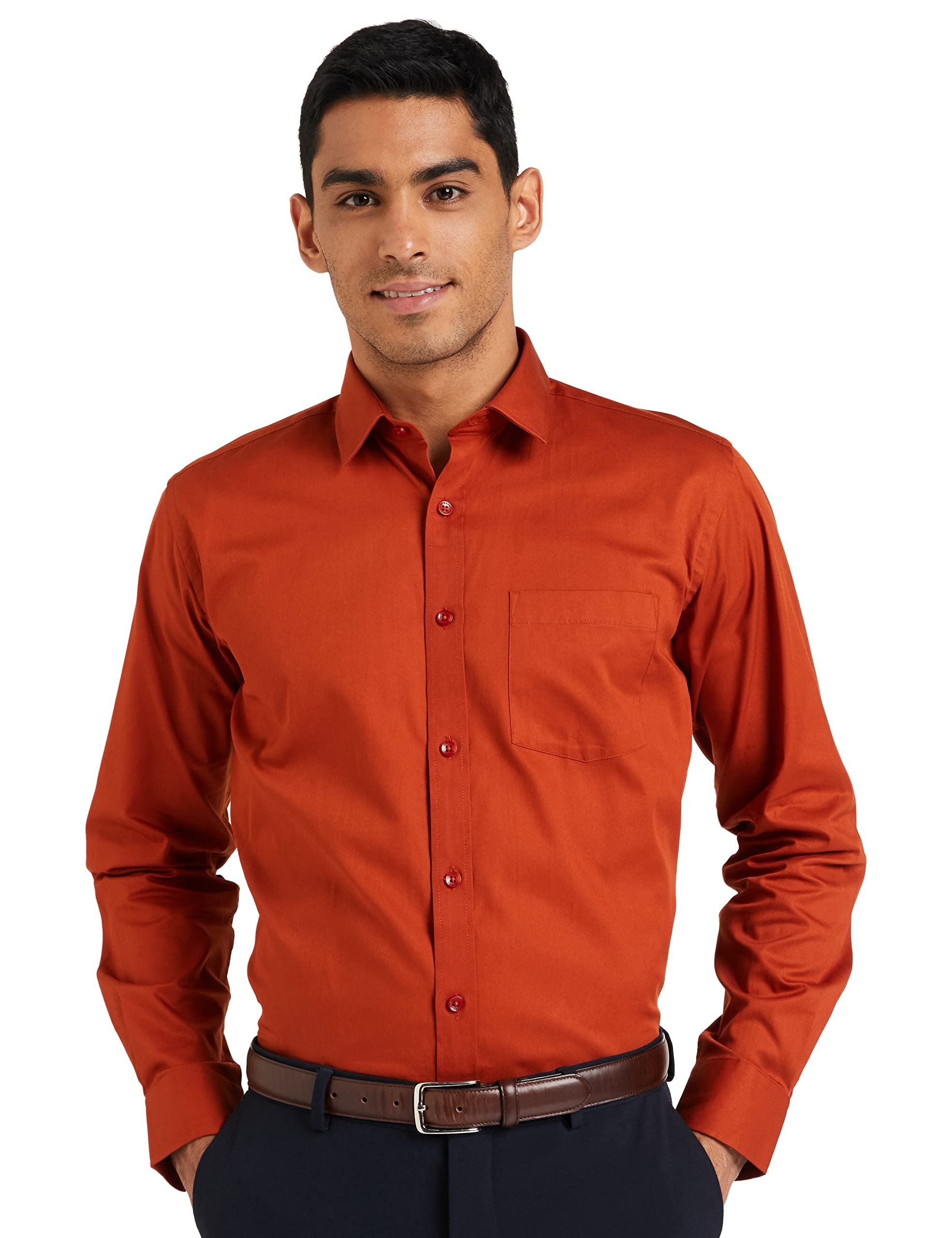 Amazon Brand - Symbol Mens Solid Cotton Formal Shirt | Plain | Full Sleeve - Regular Fit (Available in Plus Size) (Rust_38) (B097MSWSD2) Amazon Price History, Amazon Price Tracker
