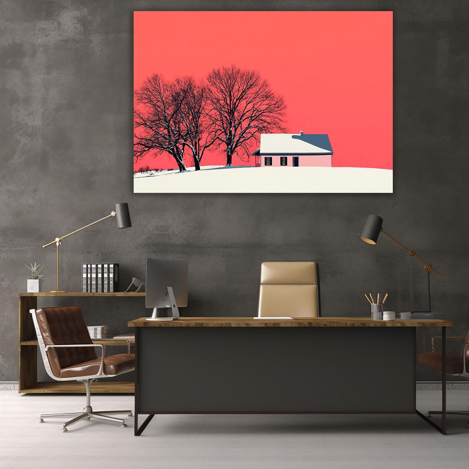 WIKEO Cuadros Dormitorios Modernos Cabaña Natural del Árbol Lienzos Decorativos para Pasillo Dormitorio Baño Entrada Sala de yoga（Rojo 1-70x100cm Sin marco