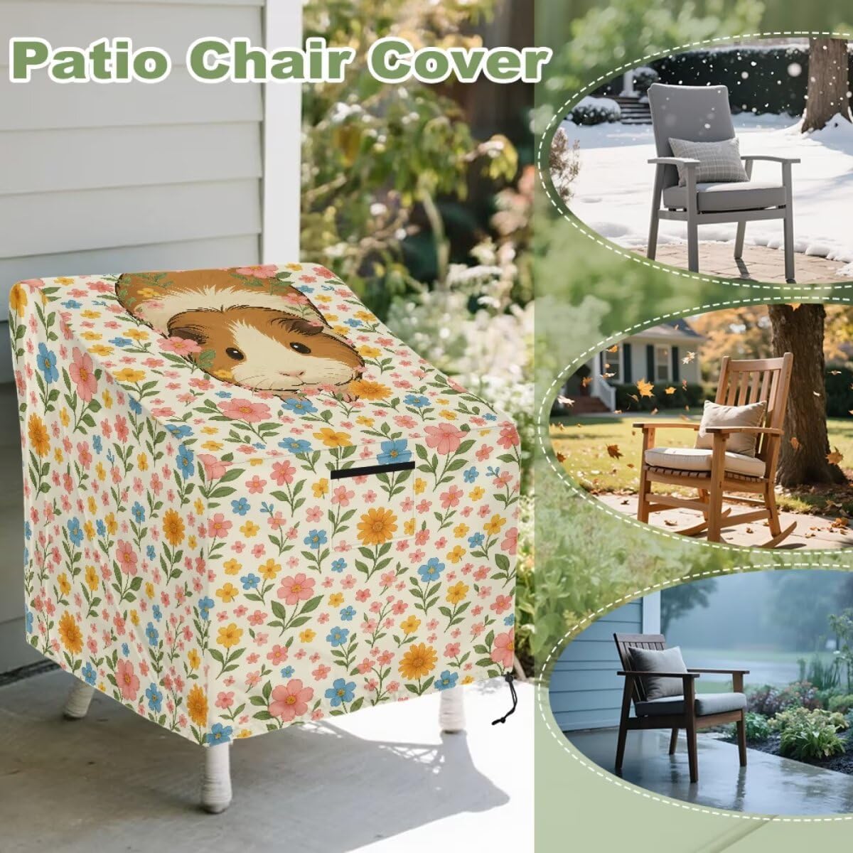 Hamster Floral Print Outdoor Chair Cover Waterproof Outdoor Patio Furniture Covers Heavy Duty Lounge Chair Covers All Weather Protection,38"x38"x36"
