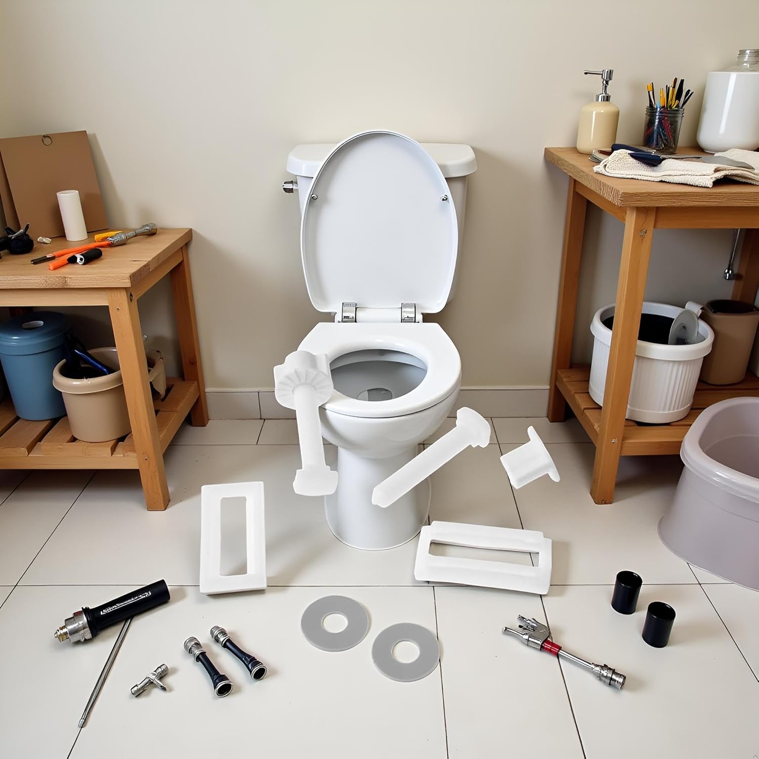 2Pcs White Plastic Toilet Seat Screws and Nuts with Washers,Hinge Bolts Screws Hinges Replacement Parts for Mounting Toilet Lid Toilet Seats Bathroom Fixtures Parts Kit