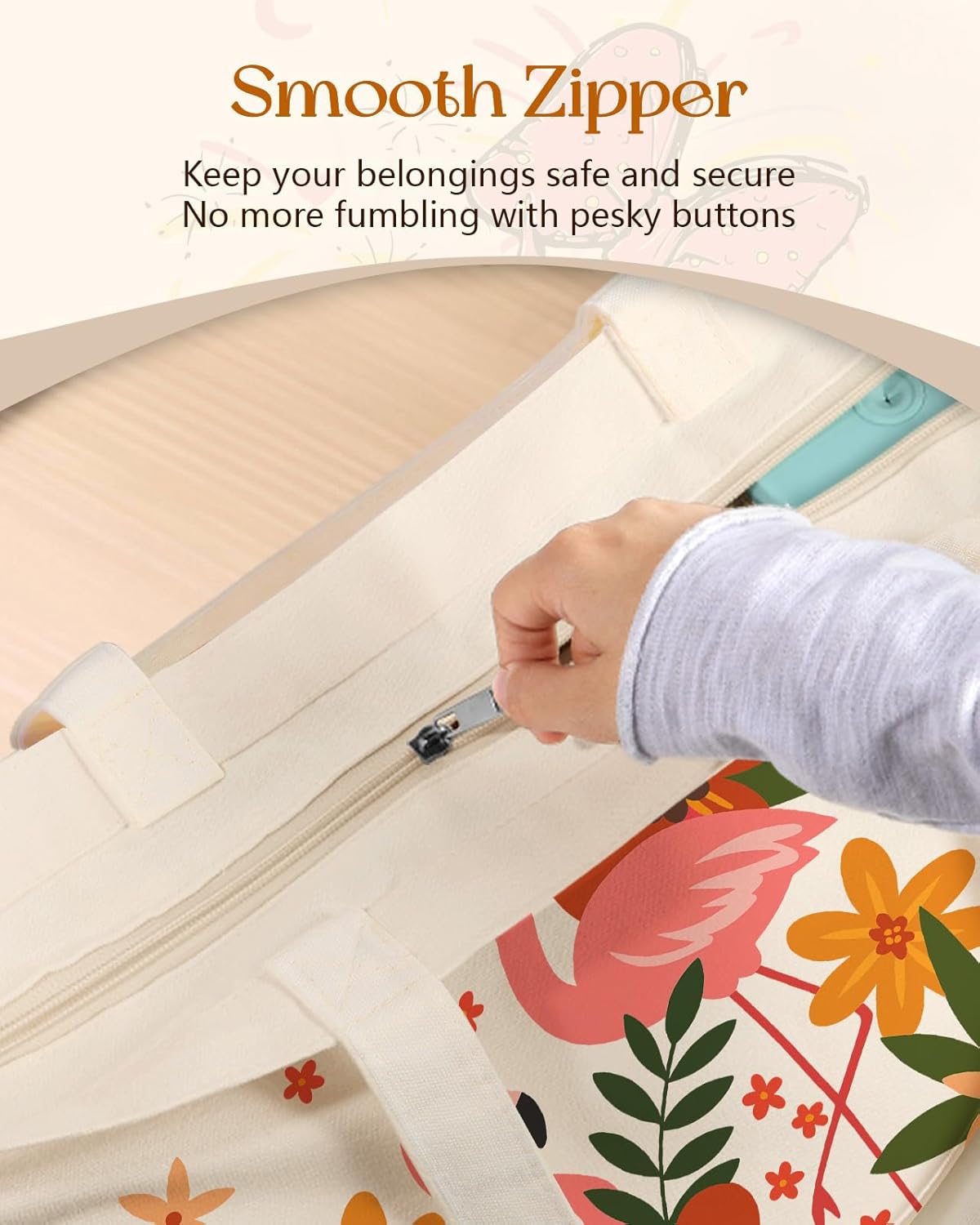 Canvas Tote Bag with Zipper – Cute Canvas Bags for Women Aesthetic Design Reusable Totes for Shopping Work Travel - Image 3