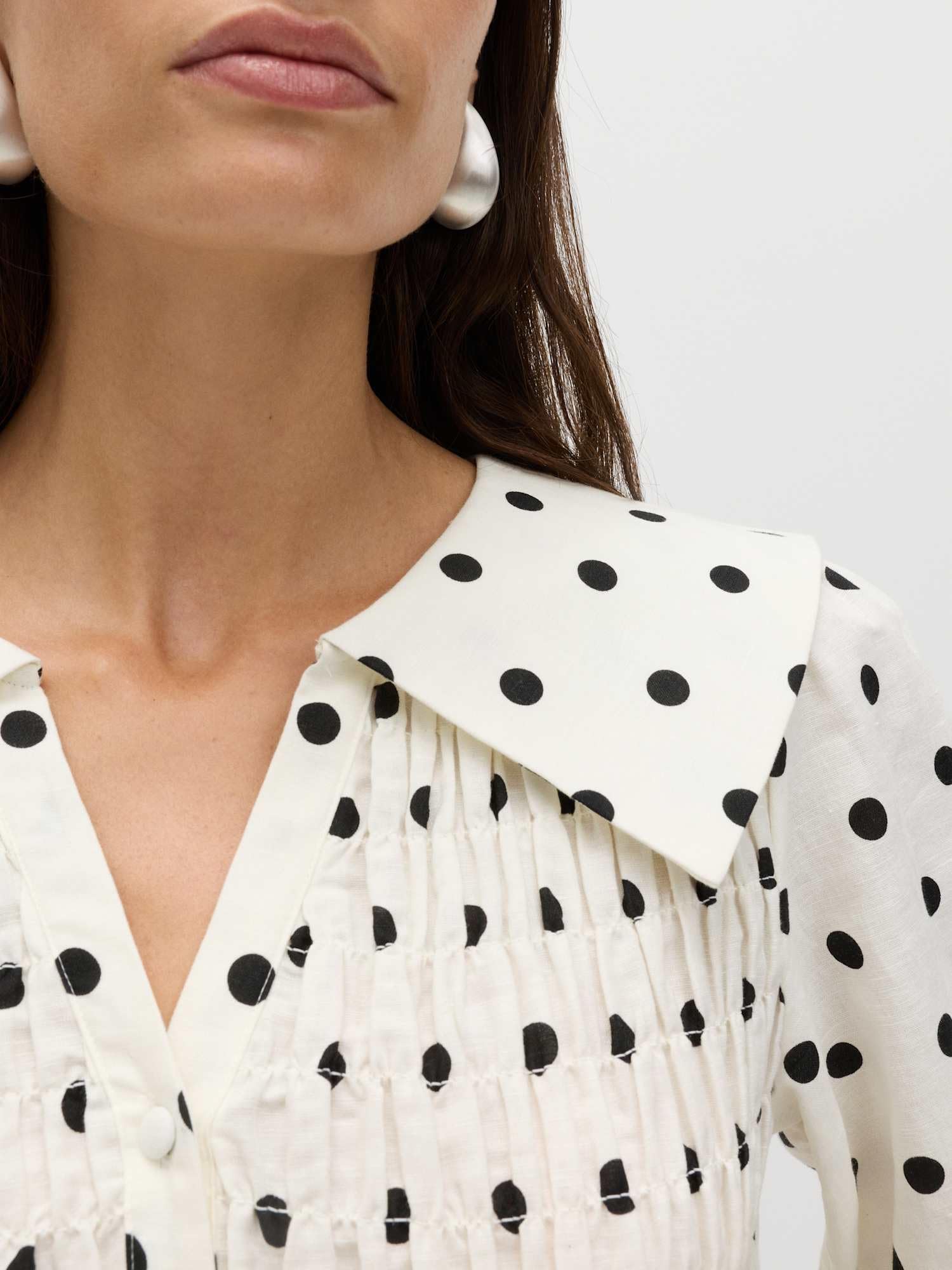 Marks & Spencer Donna Ricco di Lino a Pois Arricciato Camicetta – Aderente – Orlo Peplum – Maniche Corte