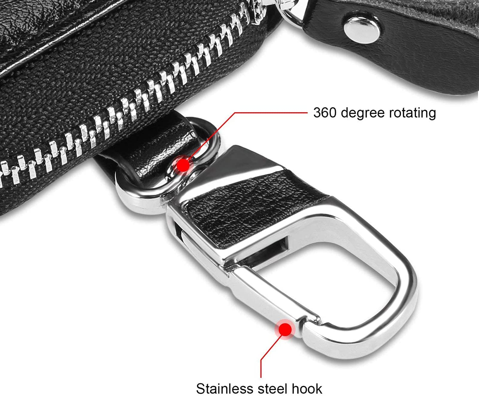 Etuis Porte Clés Cuir, Pochette Porte Clef Cuir Porte-Clé Voiture Porte-monnaie Sac à poche Sécurité Multifonctionnel Fermeture Éclair Classique Casual, avec 12 crochet Clip