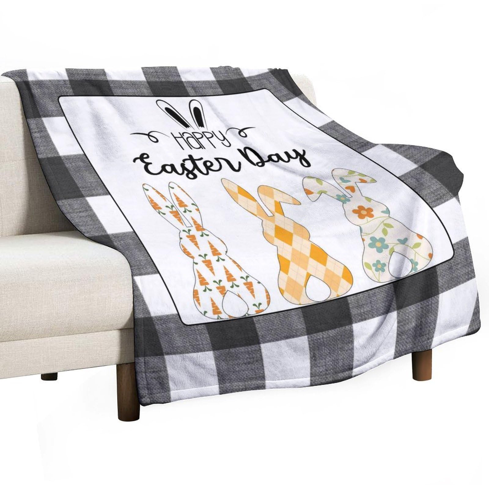 Couverture Happy Easter Bunny plaid buffle 152x203cm lapin de Pâques confortable pour adultes