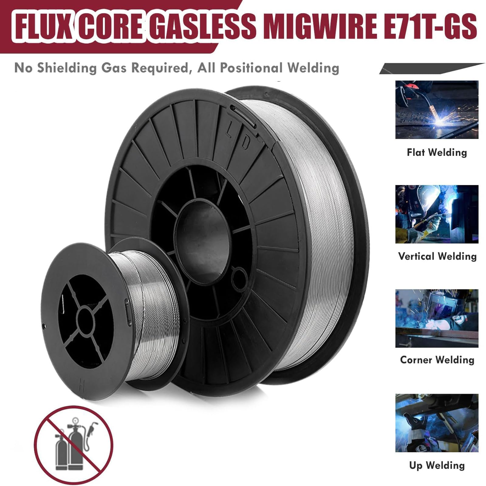 Filo di saldatura MIG senza gas E71T-GS, 0,047/0,035/0,035/0,035/0,035 pollici (1,2/1,0/0,8 mm) per acciaio dolce zincato - 0,8 mm 1 kg 4 pezzi