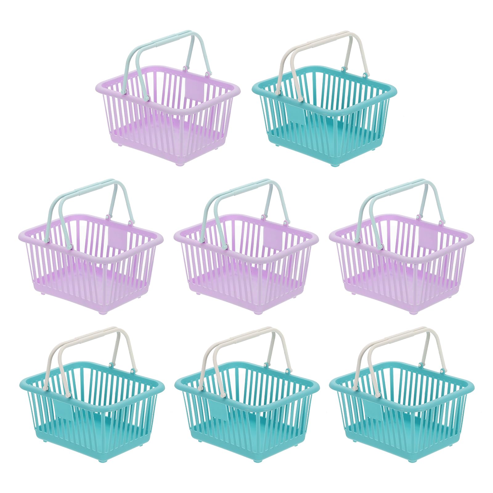 PATIKIL 8PCS Small Plastic Basket,Mini Storage Basket Grocery Tiny Shopping Baskets with Handle Organizer Filtered Water for Organizing Toys Fruits Veggies Snacks, Purple Cyan