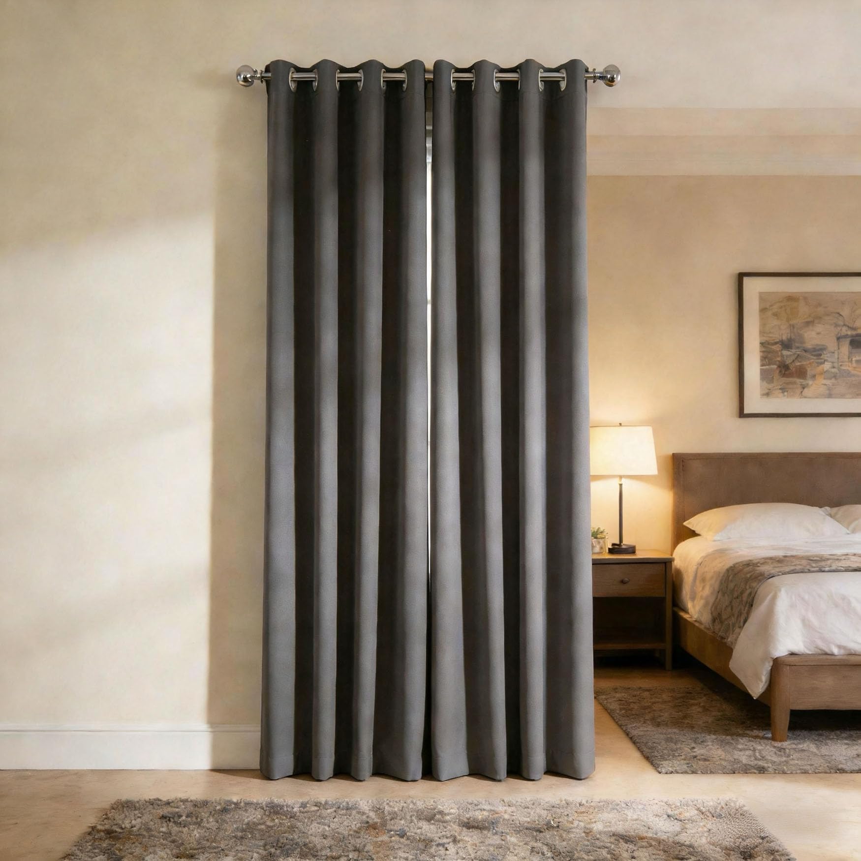 Rideau occultant thermique gris 185 x 125 cm à oeillets pour salon