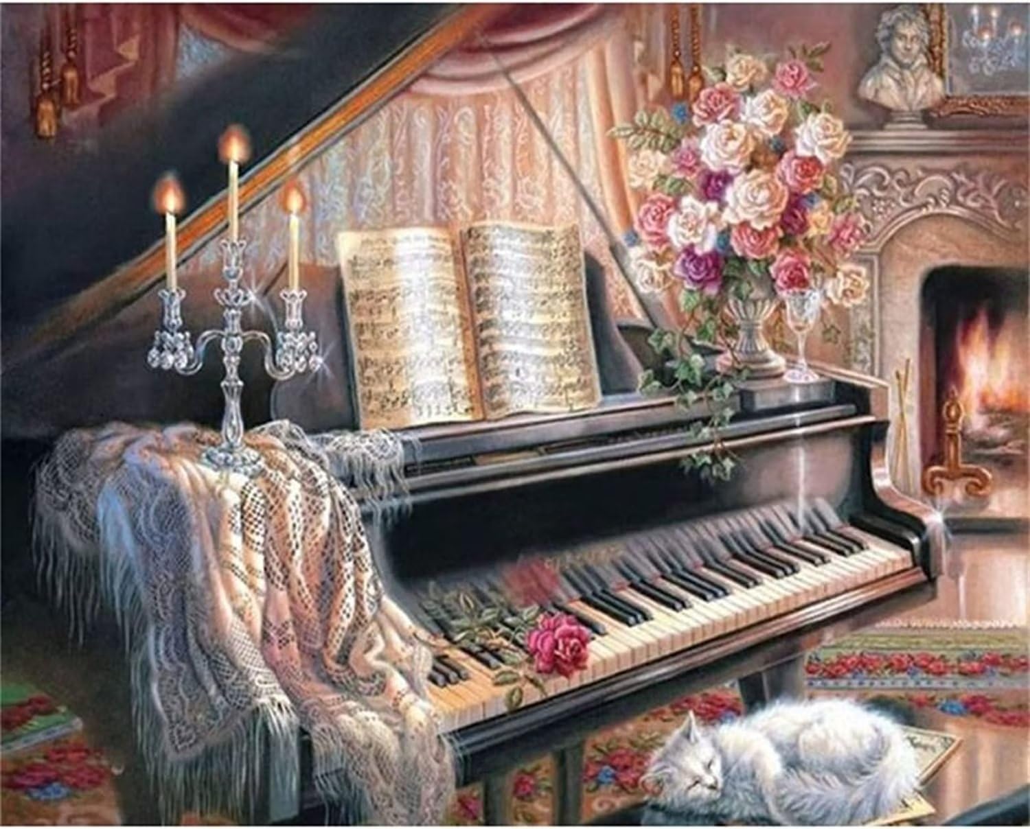 Kit Diamond Painting 5D Piano Vintage - 30x40cm Complet Avec Strass Supplémentaires - Loisir Créatif Pour Adultes