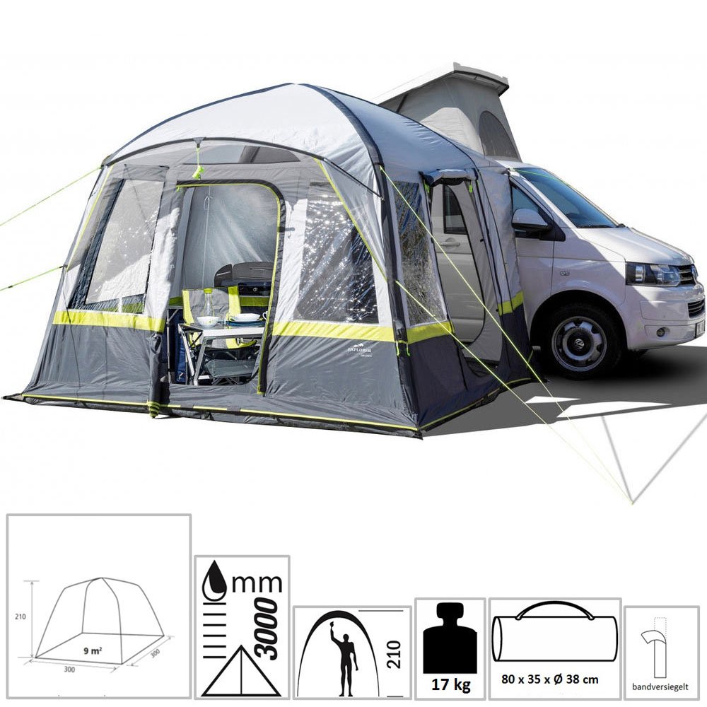 Explorer Zelt Luftzelt Trouper aufblasbares Familienzelt Mobilzelt 310x260x230cm (8m²) 4 Personen 3000mm Wassersäule freistehend wettergeschützter Eingang Camping Outdoor Wandern Familie