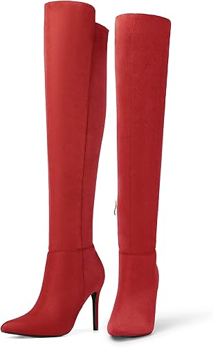 Miniatura 4 de DREAM PAIRS Botas altas por encima de la rodilla para mujer, largas y elásticas, punta puntiaguda, tacones altos, botas sexys de otoño