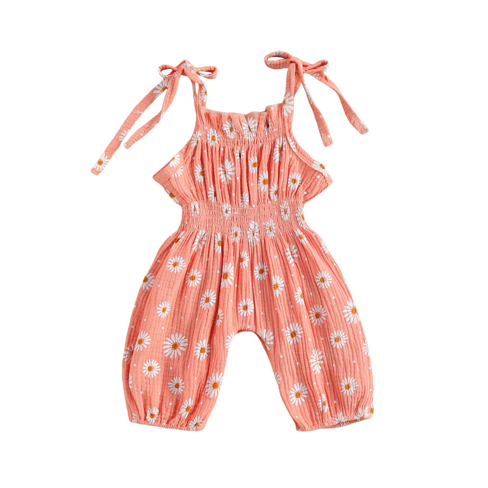 0-24 Months Baby Girl Cotton Linen Floral Romper Jumpsuit Sleeveless Halter Playsuit Pants Summer Outfits (Pink, 0-3 Months)