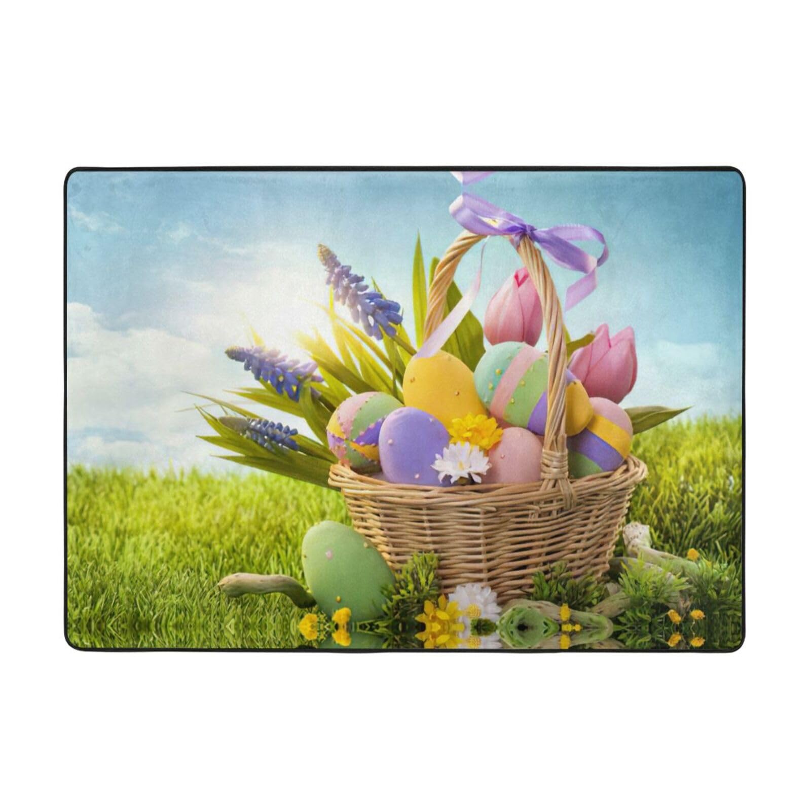 OdDdot Alfombra antideslizante con estampado de huevos de Pascua para yoga, decoración del hogar, sala de estar, dormitorio, 203 x 148 cm