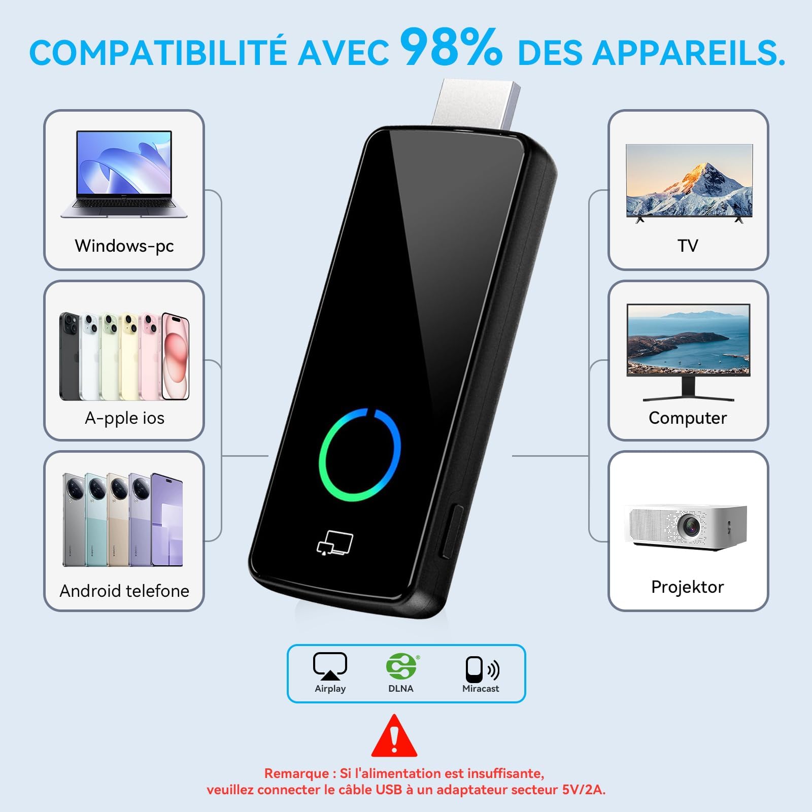 4K Bezprzewodowy Dongle HDMI, Airplay, Miracast, DLNA, Google Casting, 5GHz WiFi