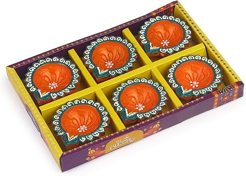 Miniatura 6 de Juego de 6 terracoaat de arcilla hecha a mano de alta calidad para decoraciones de Diwali, lámpara de aceite, diwali arcilla diya, soporte para