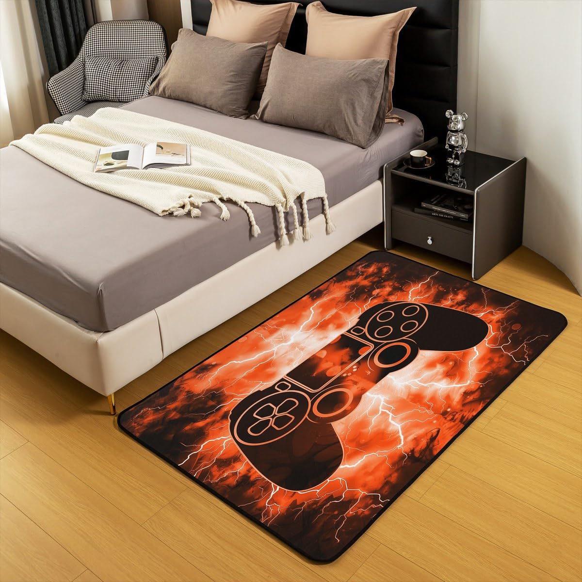 Loussiesd Zestaw mat podłogowych do gier dla dzieci, chłopców, konsola do gier wideo, salon, dywanik 150 x 200 cm, gra, gracz, gracz, kontroler, wycieraczki, mata podłogowa dla chłopców i dziewcząt