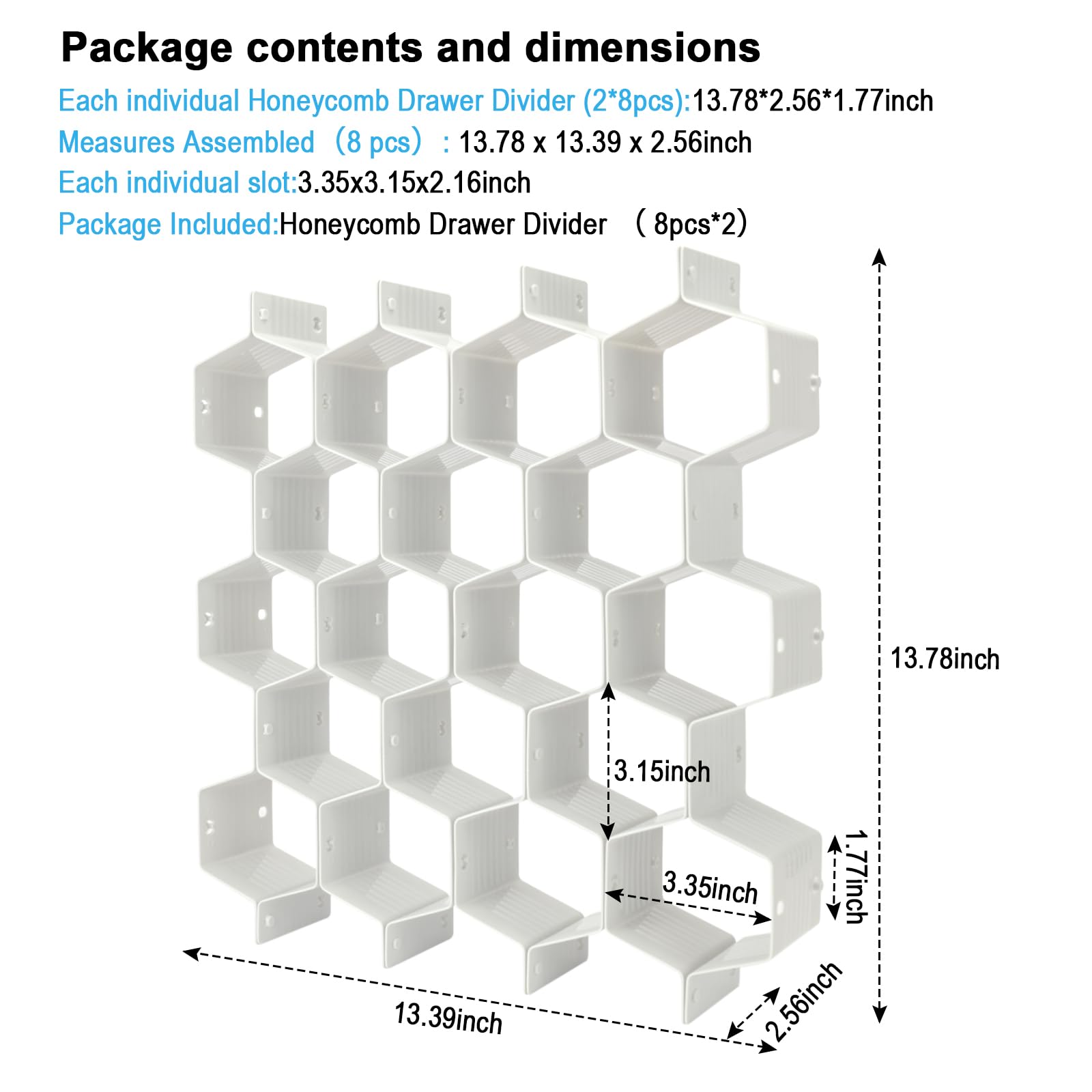 Bazasa Honeycomb Drawer Organizer Divider 16 PCS Adjustable Separator for Underwear Socks Jewelry Belts TiesClothing, Makeup Office Supplies (White)
