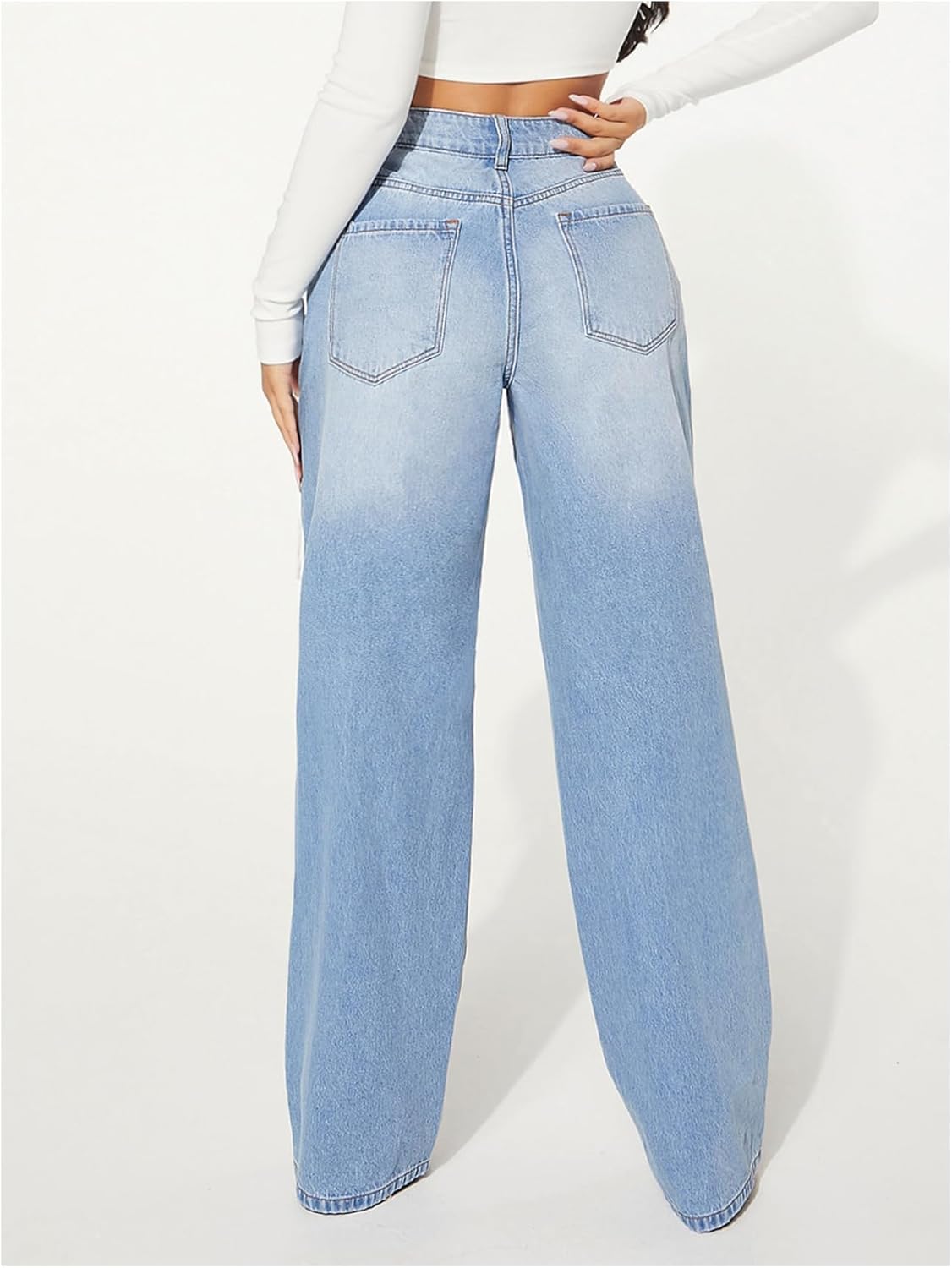 Floerns Women's Straight Leg Ripped Jeans Low Waisted Casual Distressed Denim Pants - Image 3