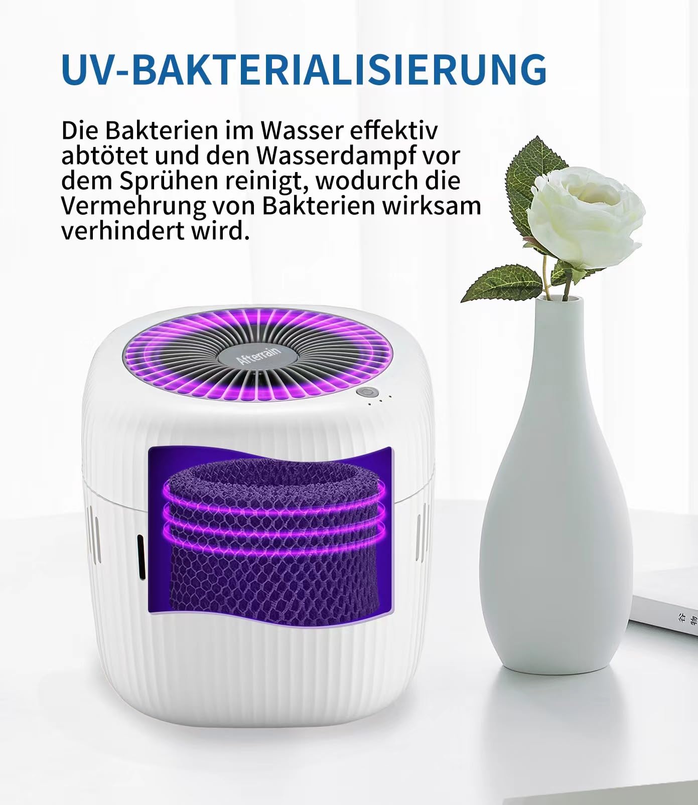 KISSLEAF Draadloos nachtlampje, mini-luchtbevochtiger, slaapkamer, 650 ml, voor slaapkamer, babykamer, planten, 15 uur lengte, 28 dB, stil (warm licht