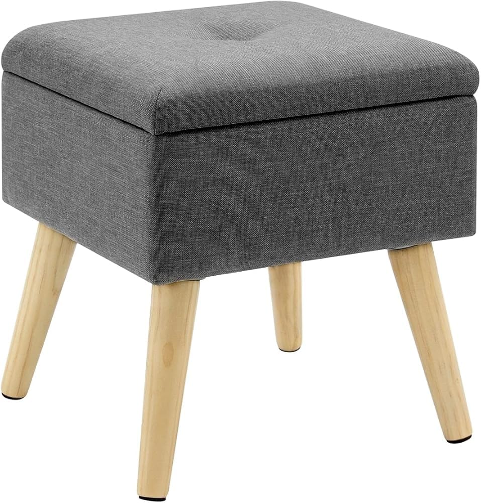 podnóżek len 32 x 32 x 36,5 cm otomana z miejscem do przechowywania taboret pufa przechowywanie skrzynia drewniane nogi remova