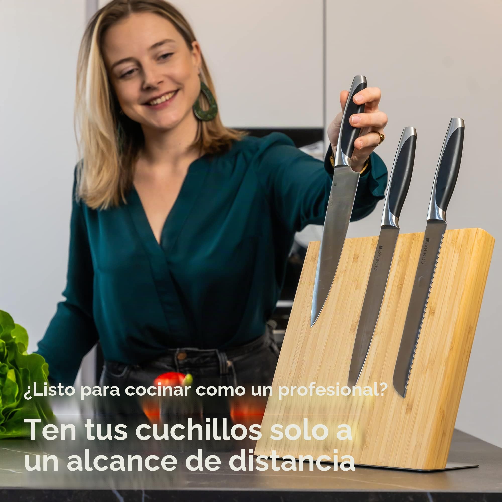 Coninx Taco Magnético Para Cuchillos de Bambú Sin Cuchillos 27.5x27.5cm
