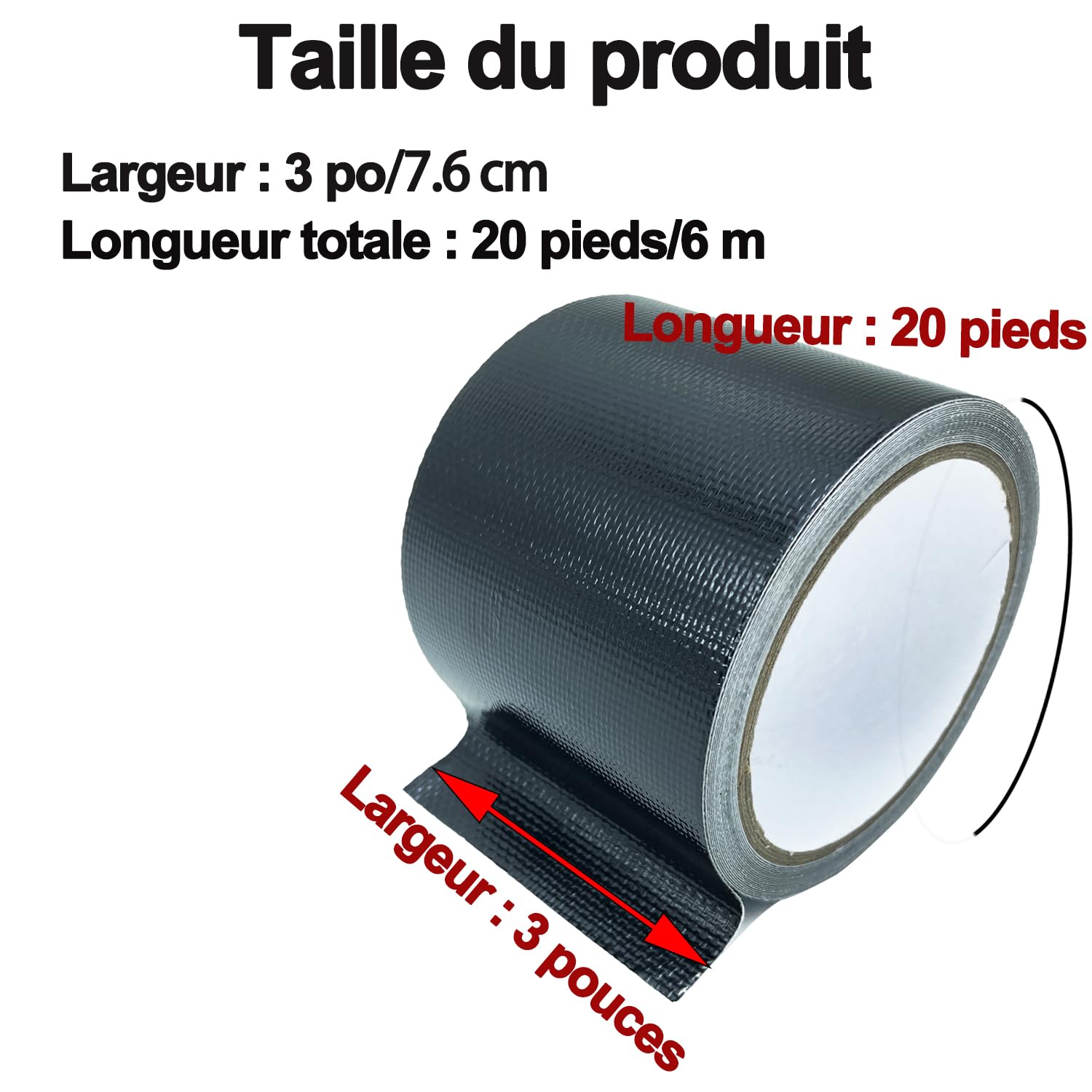 Ruban de réparation imperméable pour auvent bâche toile tente 7.6cm × 6m noir résistant UV