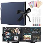 DazSpirit A5 Album de photos de scrapbook, 20 Sheets/40 Pages blanches, DIY Livre mémoire avec 6 Stylos métalliques et 8 Stickers Photo pour Mariage, Voyage, Bébé et Anniversaire