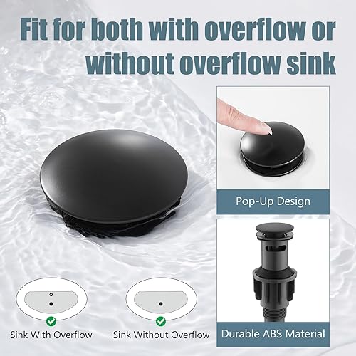 Miniatura 8 de Aolemi Grifo de lavabo de baño de 8 pulgadas, color negro mate, mango de cerámica doble, 3 agujeros, montaje en cubierta, mezclador con montaje de