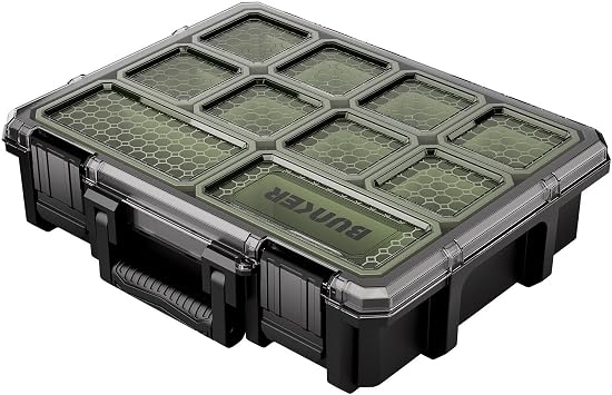 BUNKER Large Tool Organiser Case - 10 Removable Bins - Heavy Duty Storage
