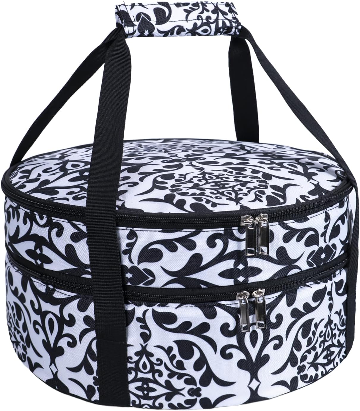 Round Insulated Pie Carrier Bag - Portable Thermal Cake Lunch Food Tote Carrying Case Bag for 9-12 Inch Dishes - Keep Hot/Cold 4+ Hours - Double Decker for Festival Potlucks, Camping or Outdoor Events