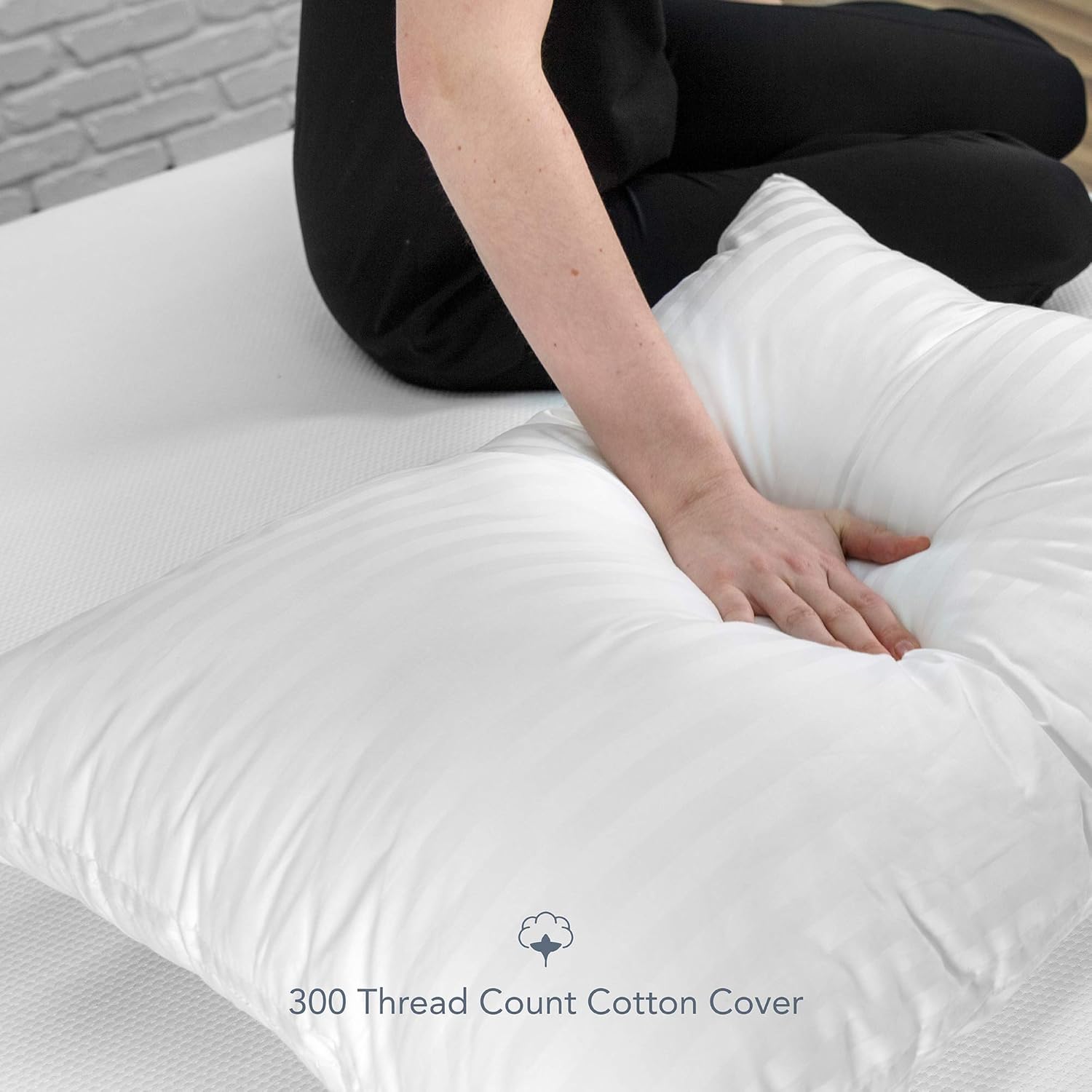 Down Alternative Bed Pillow with 300 Thread Count Cotton Cover - 2 Pack, White, Jumbo