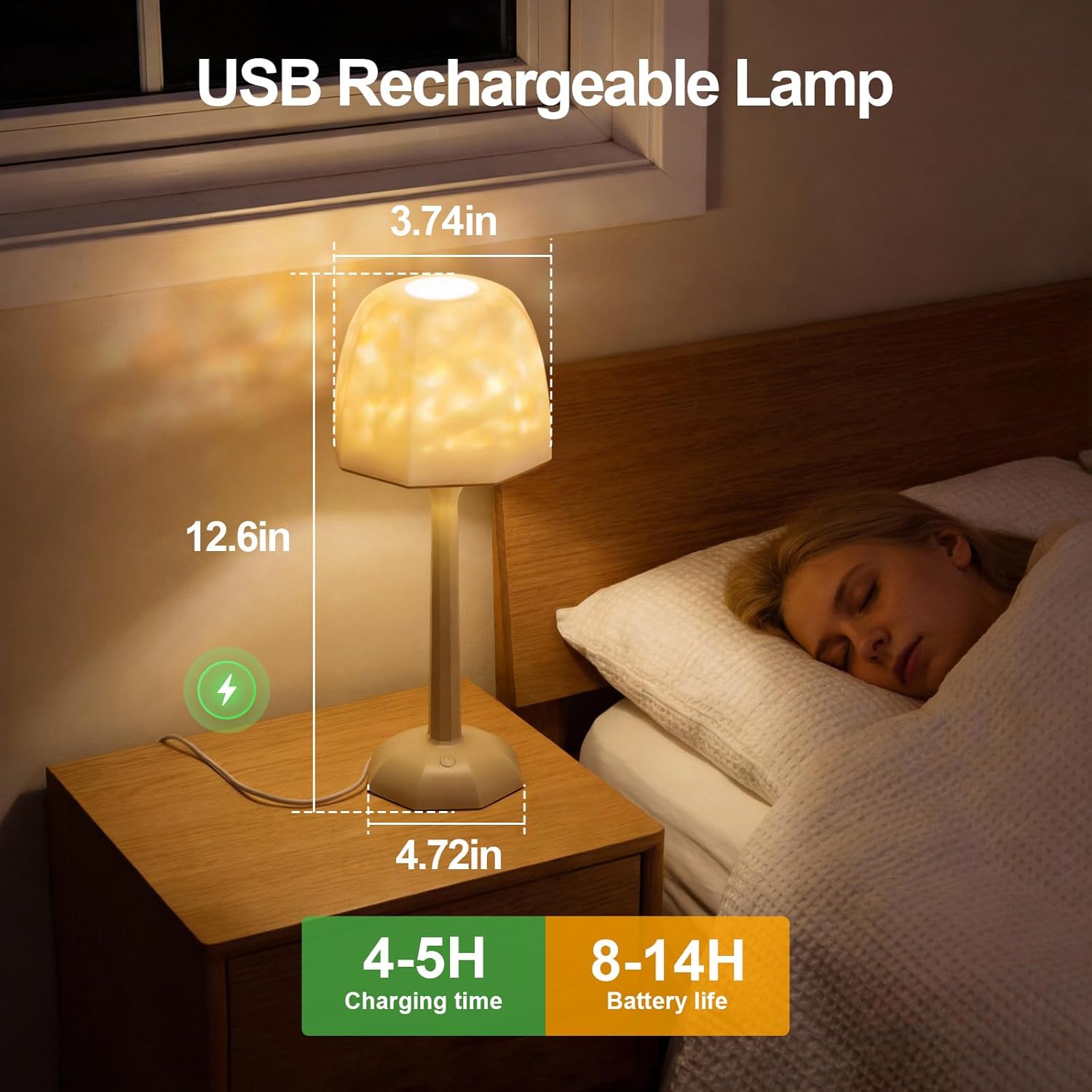 Rechargeable Table Lamp with Remote Control, 16 Color Changing LED Night Light with Water Ripple Projection, Adjustable Brightness for Bedroom, Office, Home Decor