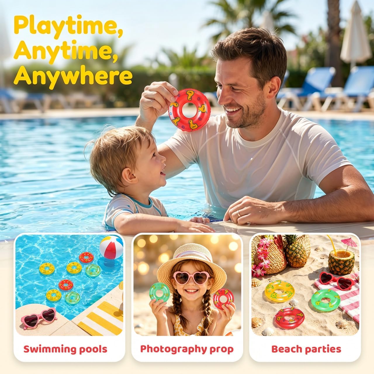 Veemoon 8pcs Miniature Swim Ring Decor, 3.34inch Mini Floating Swim Ring Dollhouse Pool Accessories Dollhouse Pool Accessories Micro Landscape Diorama Ornaments Tiny DIY Photography Props, 1:12 Scale