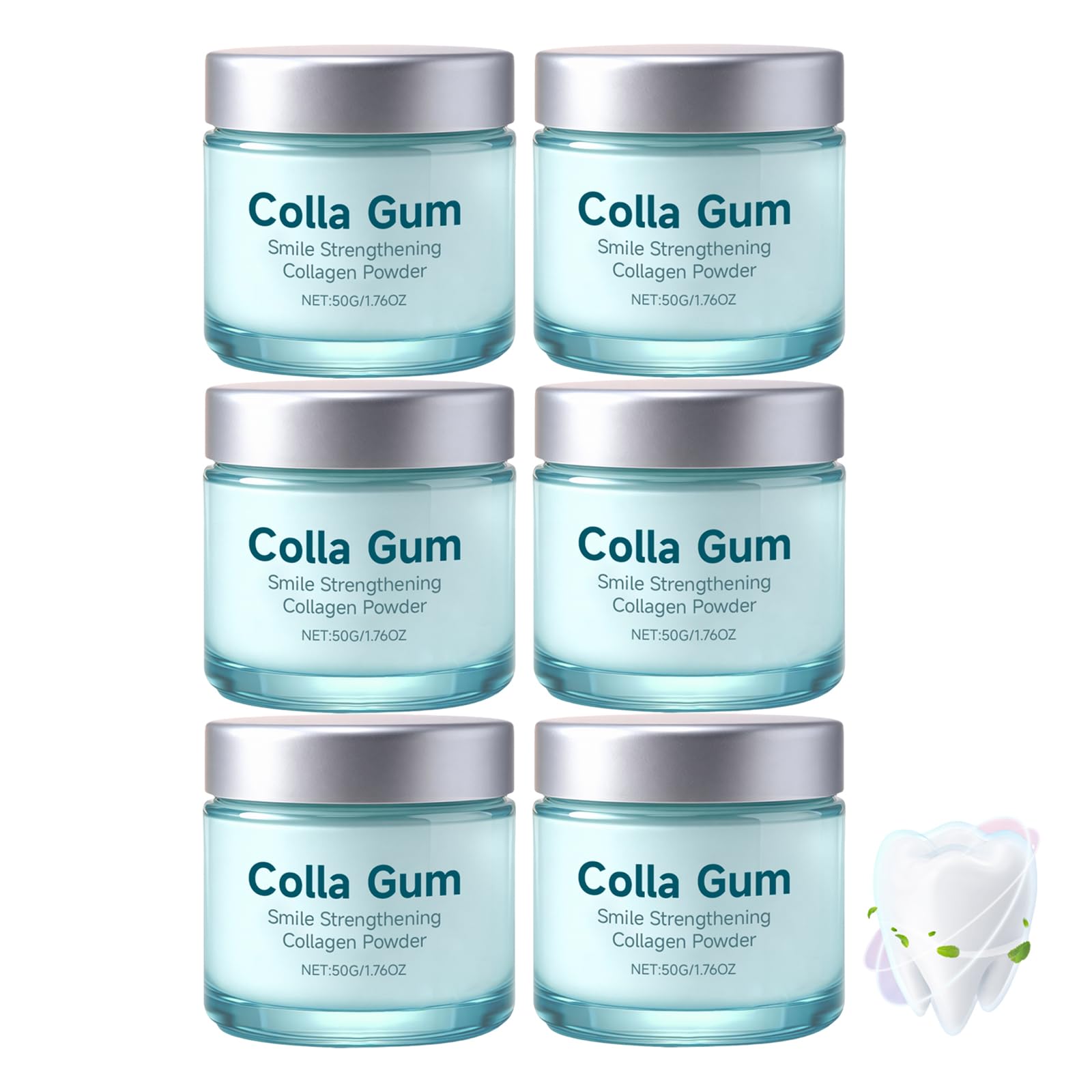 Polvere dentale al collagene per le gengive, polvere di dentifricio all'idrossiapatite, protegge le gengive e lo smalto, rafforza i denti, cura orale naturale formulata per un (6PCS)