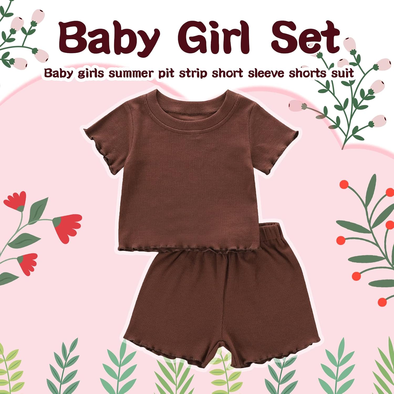 Toddler Baby Girl Summer Clothes Ribbed Knit Cotton Cute Summer Outfits Short Sleeves 2 Pieces Shorts Set 12M - 5T