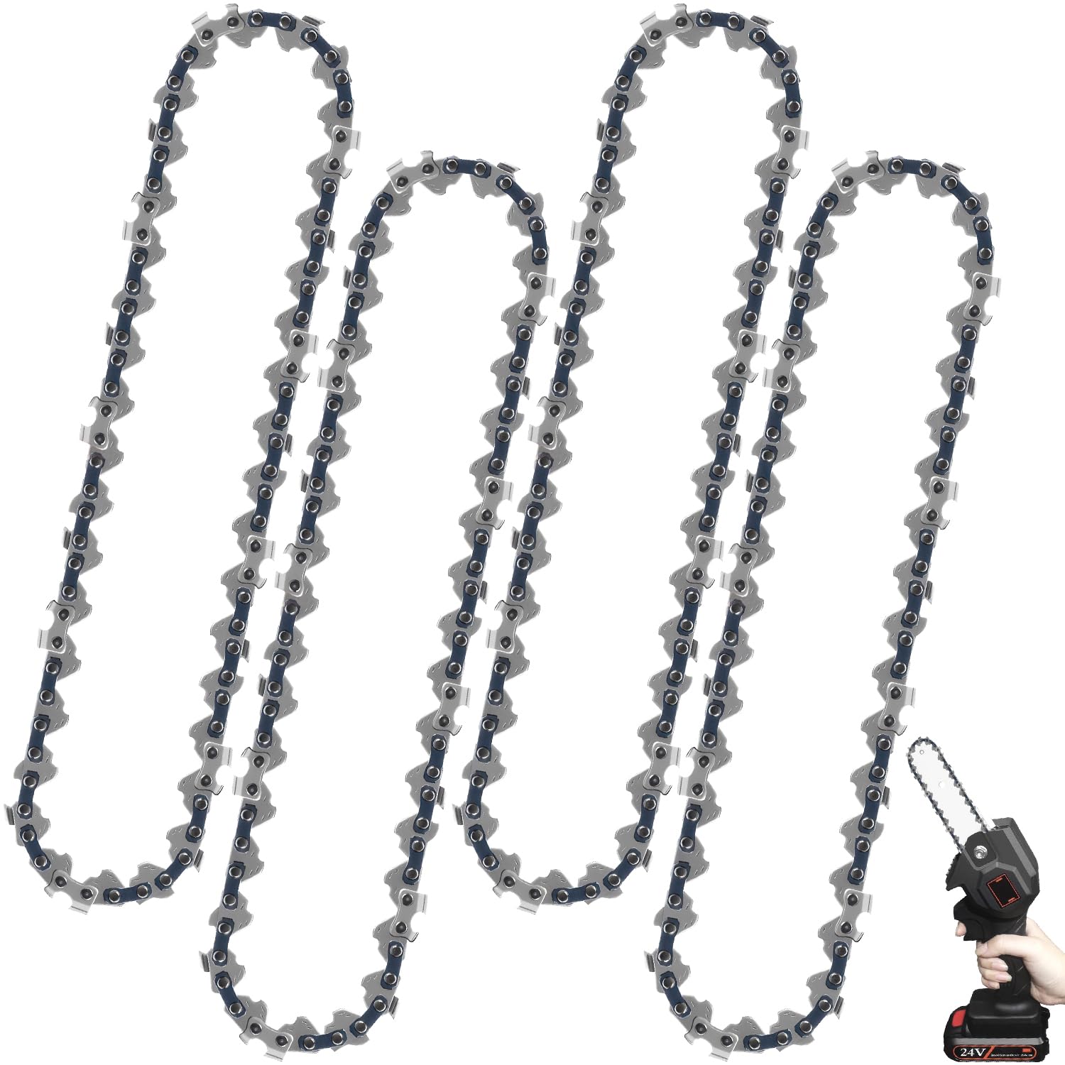 4 Pack 6 Inch Replacement Chains for Mini Chainsaw – 37 Drive Links 1/4" Pitch, 6" Chainsaw Chain for Cordless Mini Chainsaw, Hardened Carbon Steel Saw Blades for Wood Cutting